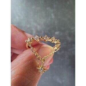 Clear Rhinestone Dangling Star Charm Gold Tone Metal Ring Size 5.75